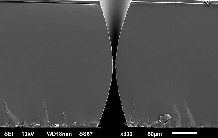 C-shape cut on display glass created with LIDE technology C-shape cut on display glass created with LIDE technology