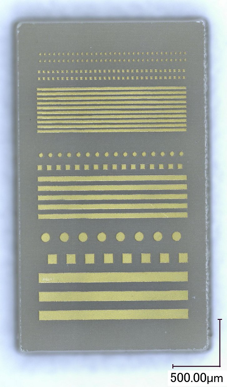 Photo of a Sample of GaN-Substrate with micro-etched golden top layer