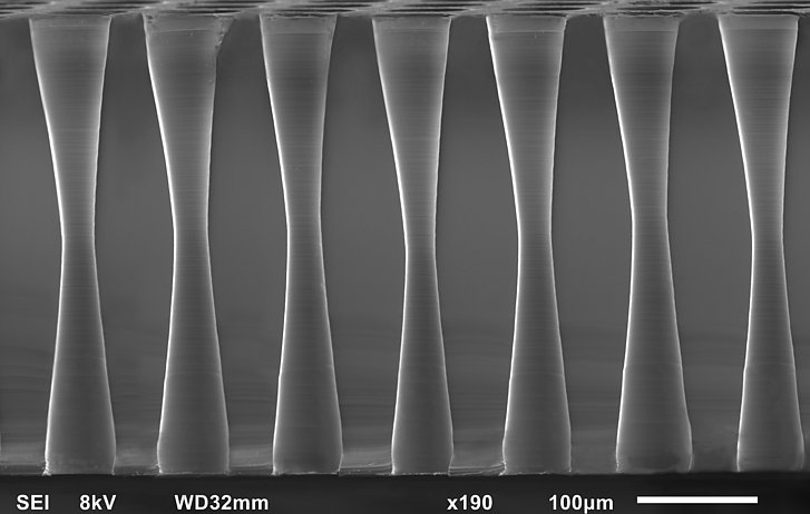 Through Glass Via (TGV) substrates - perfectly shaped vias. Through Glass Via (TGV) substrates - perfectly shaped vias.